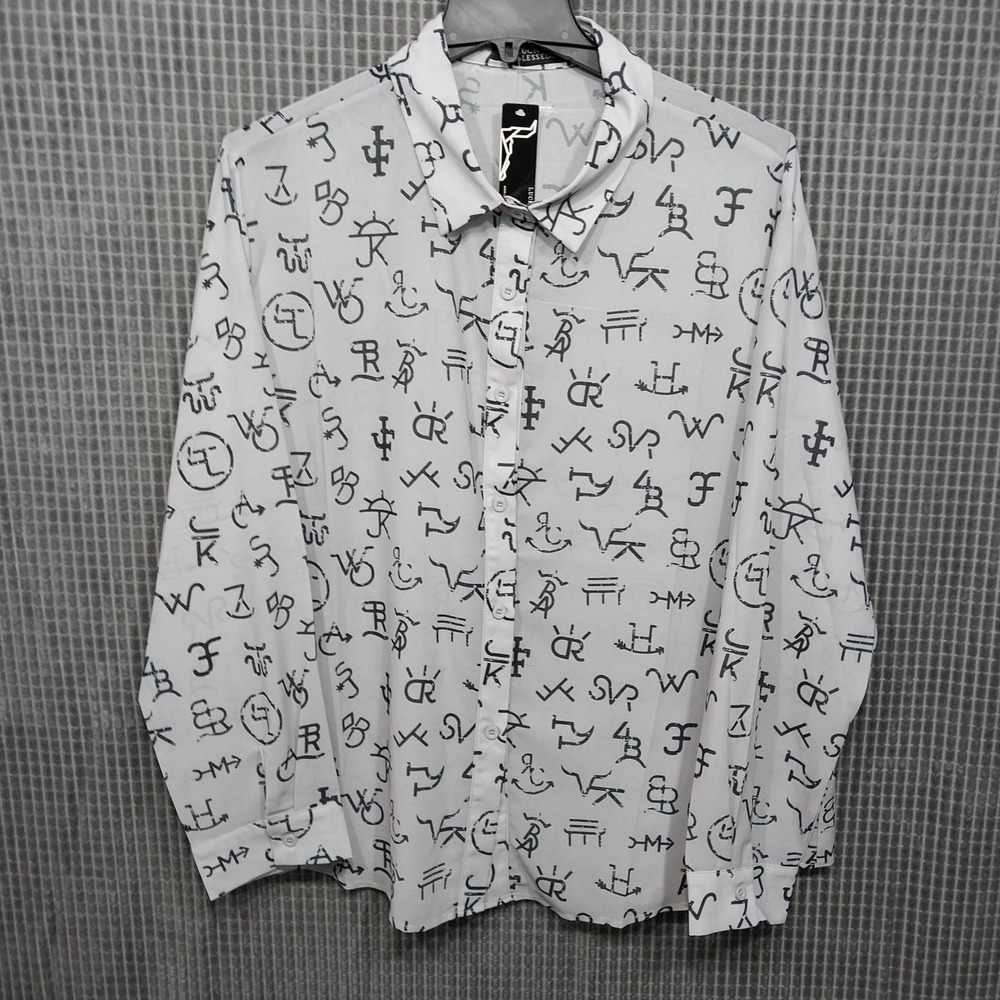 Lucky & Blessed Womens Button Down Shirt Western Cattle Brand Print 2XL Gray